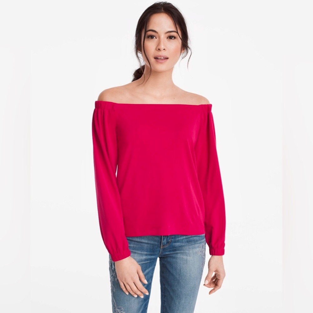 WHBM - Long Sleeve Off The Shoulder Top In Pink